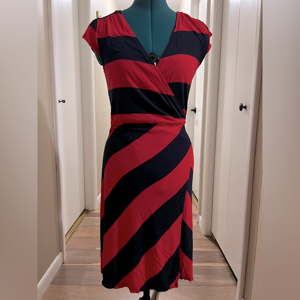 Navy and Red Wrap Dress